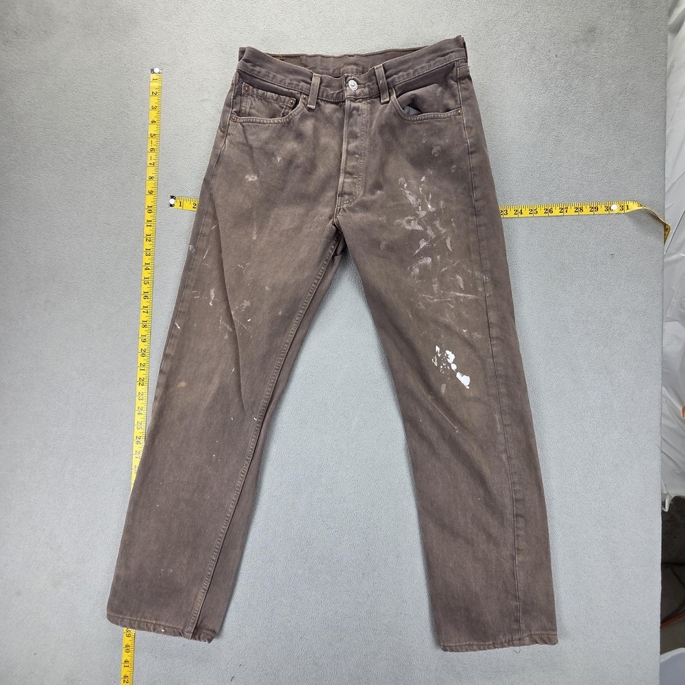 VTG Levis 501 Jeans Mens Brown Straight Button Fly Made USA Paint Fits 29x29